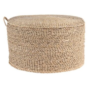 Puf rotund din iarbă de mare, natur, cu fibre răsucite și mâner împletit, 23 x Ø 40 cm, „Natte” - Img 3