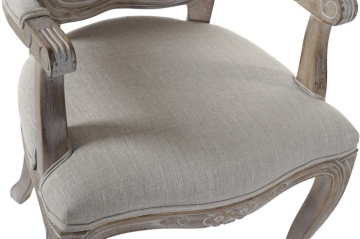 Scaun cu brațe dining Louis XV din lemn sculptat tapițat cu stofă bej, 57×57×94 cm, „Versailles" - Img 4