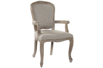 Scaun cu brațe dining Louis XV din lemn sculptat tapițat cu stofă bej, 57×57×94 cm, „Versailles" - Img 2