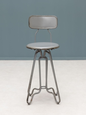 Scaun de bar cu spătar pentru insulă, în stil industrial, din metal, gri, picioare curbate, finisaj antichizat, 88 x 35 x 41 cm, „Valéry” - Img 3