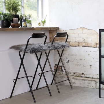 Scaun de bar pliabil în stil industrial, din lemn și metal, negru, cu spătar și suport pentru picioare, finisaj antichizat, 95 x 38 x 48 cm, „Factory” - Img 2