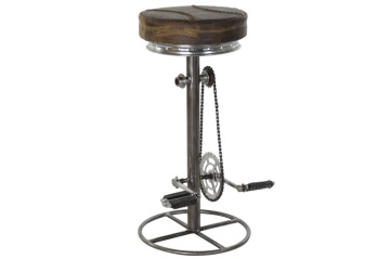 Scaun de bar vintage din metal și piele naturală maro, cu pedale, „Pedals"