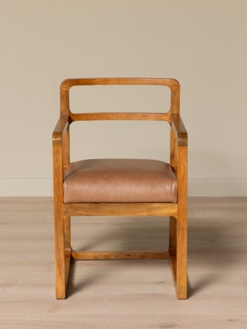 Scaun de dining din lemn de mango natur cu șezut din piele naturală și finisaj rotunjit, 84×43×56 cm, „Kalua" - Img 3