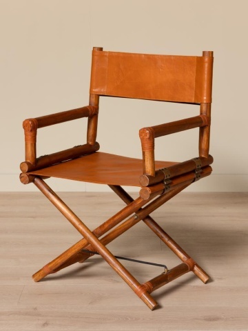 Scaun de dining pliabil din piele camel și lemn de tec cu finisaj natural, 92×58×46 cm, înălțime șezut 52 cm, „Explorer" - Img 3