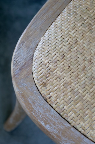 Scaun dining bej din lemn de cauciuc, rattan si rachita, cu aspect vintage, French - Img 7