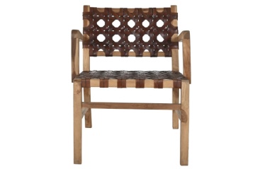 Scaun dining din lemn de tec si piele naturala " Country Leather " - Img 2