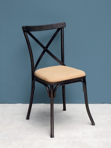 Scaun dining din metal și textil, bej, cu spătar în X și șezut tapițat, 83,5 x 46,5 x 44 cm, „Lorraine” - Img 3