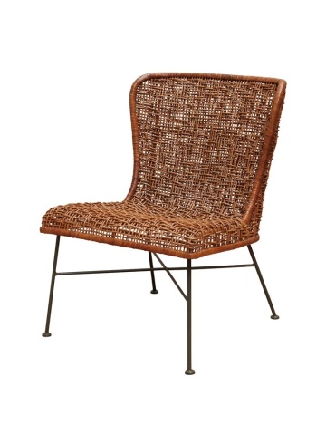 Scaun dining împletit din ratan, maro, cu spătar înaripat și picioare verzi din metal, 80 x 60 x 62 cm, „Melati” - Img 2