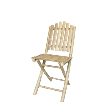 Scaun dining pliabil din bambus, natur, cu spătar din lamele legate în cruce și picioare încrucișate în X, 92 x 50 x 42 cm, „Lombok”