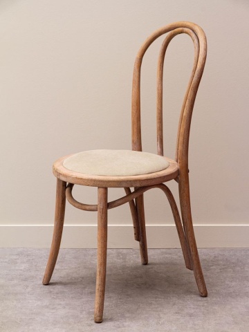 Scaun dining tapițat din lemn de fag curbat și bumbac, bej, cu spătar dublu în arc și traversă inelară, 91 x 41 x 41 cm, „Icon” - Img 2