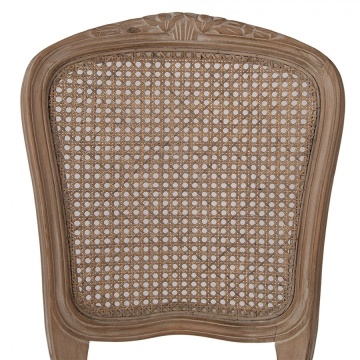 Scaun dining tapițat shabby chic din lemn, ratan și stofă, bej, cu spătar cannage și picioare cambrate sculptate, 95 x 52 x 49 cm, „Fleurette” - Img 4