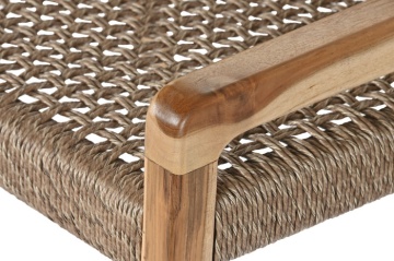 Scaun lounge cu brațe din lemn masiv de teak cu șezut și spătar împletite din fibră naturală, 65×62×72 cm, „Nairobi" | - Img 6
