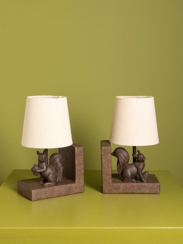 Set 2 lămpi de masă din bumbac bej, cu structură din rășină maro în formă de veveriță, finisaj patinat, 28×31×13 cm, „Squirrel" - Img 7