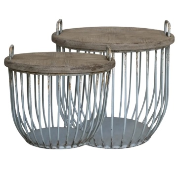 Set 2 măsuțe de cafea din lemn de chiparos și metal, finisaj antichizat, "Antique Opal"