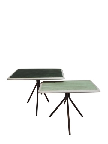 Set 2 măsuțe de cafea dreptunghiulare din lemn de mango, verde și alb, cu ramă albă și picioare din metal, 35 x 60 x 40 cm, „Reverie”