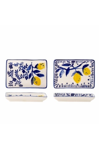 Set 2 platouri de servire din ceramică pictate manual, design mediteranean, 15x11x2 cm, „Maxima"