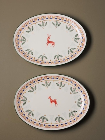 Set 2 platouri rotunde, din ceramica, cu motive de iarna, Frimas - Img 2