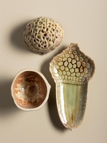 Set 2 recipiente decorative din ceramică artizanală natur, formă de nucă și ghindă, 13 × 21,5 × 11,5 cm, „Acorn" - Img 4