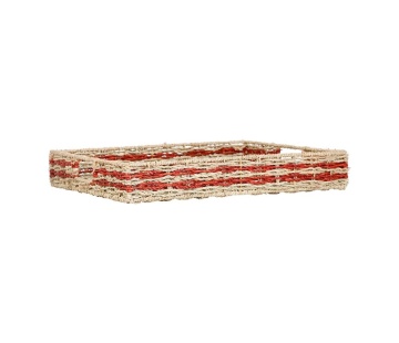 Set 2 tavi decorative, din iarba de mare, H7 cm, Damier Red - Img 3