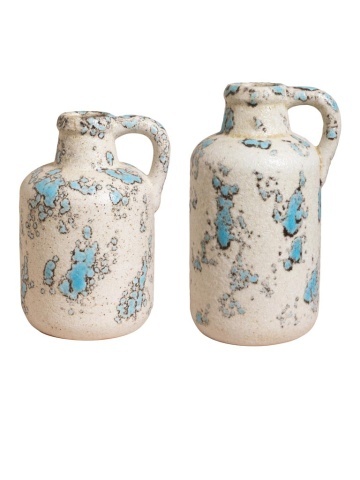 Set 2 vase decorative din ceramica, cu design mediteranean si finisaj antichizat