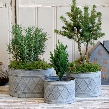Set 3 jardiniere vintage din metal, finisaj zinc antichizat - Img 2