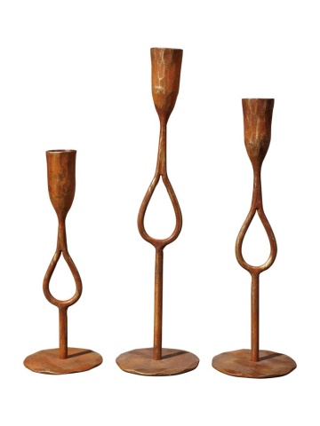 Set 3 suporturi de lumanari, din metal, aspect vintage, Alpha