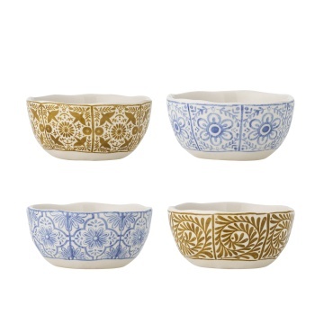 Set 4 boluri din ceramică artizanală, multicolor cu motive mediteraneene, 10,5×5 cm, „Milton"