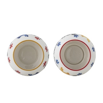 Set 4 boluri din ceramică, multicolor, inscripții pictate manual, flori și păsări în tonuri roz și albastre, picior canelat, 9 x 13 cm, „Lindsay” - Img 3