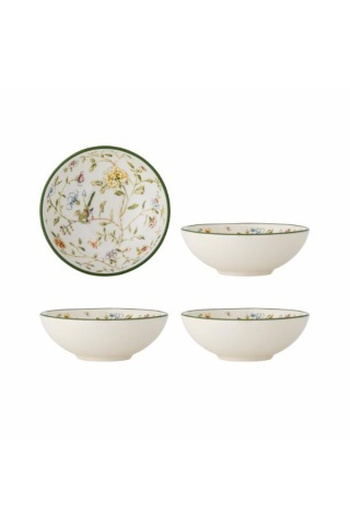 Set 4 boluri din ceramică natur cu motive florale botanice multicolor, 12×4,5 cm, "Bloomie"