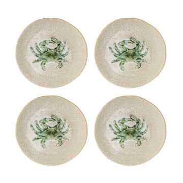 Set 4 farfurii rotunde mici din ceramică cu crab verde pictat, D13×H1,5 cm, „Hadden"