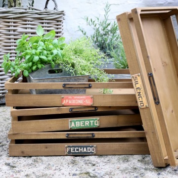 Set 4 tăvi din lemn cu mânere metalice și plăcuțe cu text, "Tienda" - Img 2