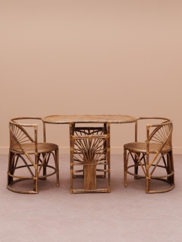 Set dining din rattan natural, masă ovală și 2 scaune, 3 piese, „Trinidad” - Img 4