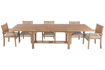 Set dining exterior din lemn de tec masiv, masă extensibilă 210–310 cm și 8 scaune, finisaj natural, „Java” - Img 3
