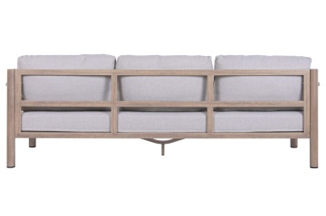 Set lounge exterior premium din aluminiu cu finisaj lemn, canapea, 2 fotolii și măsuță cu perne din olefină, „Cortina” - Img 5