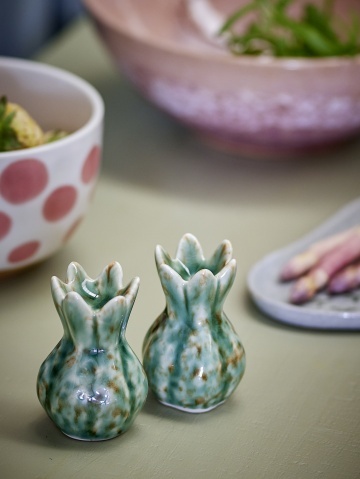 Set solniță și pipernița din ceramică verde cu finisaj texturat, 5×7 cm, „Cyrill" - Img 4