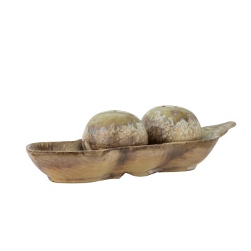 Set solniță și piperniță vintage din ceramică bej cu suport, 26x6x8 cm, „Kayo" - Img 5