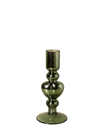 Sfeșnic din sticlă cu inimă sculptată, verde-maro, finisaj lucios, 17×8 cm, „Coeur Vert"