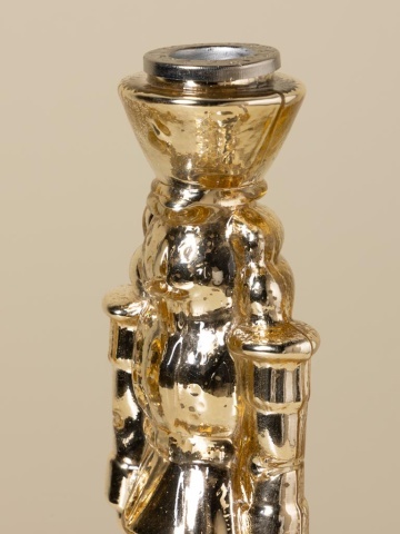 Sfeșnic din sticlă, figurină spărgător de nuci, auriu, finisaj lucios, 23×7×7 cm, „Casse-Noisette" - Img 3