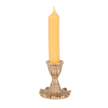 Sfeșnic mic din alamă, auriu, cu bază ondulată, pentru lumânare lungă, finisaj antichizat, 7 x 6,5 cm, „Lumignon” - Img 3