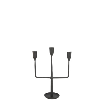 Sfeșnic vintage din metal negru antichizat, cu 3 compartimente, 32x23x10 cm, „Trinité"