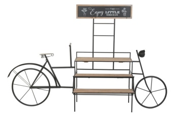 Stand decorativ cu 3 rafturi din metal și lemn, aspect natur, "Vintage Bicycle"