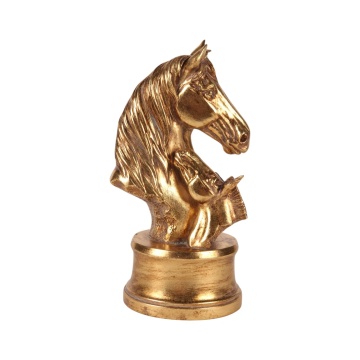 Statuetă decorativă din polirășină, auriu, două capete de cal pe soclu rotund, finisaj antichizat, 26,5 x 14 x 12 cm, „Tendresse”