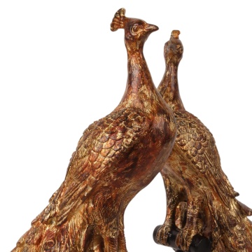 Statuetă decorativă din polirășină, auriu, păun pe soclu negru, finisaj antichizat, 41 x 26 x 11 cm, „Paon” - Img 3