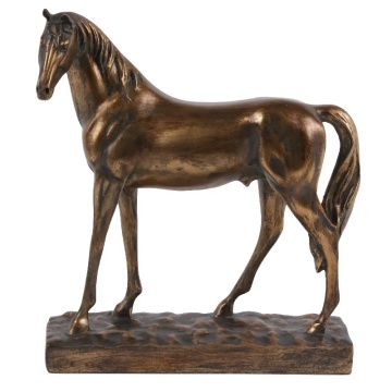 Statuetă decorativă din polirășină, bronz, cal pe soclu dreptunghiular, finisaj antichizat, 28 x 24 x 8,5 cm, „Étalon”