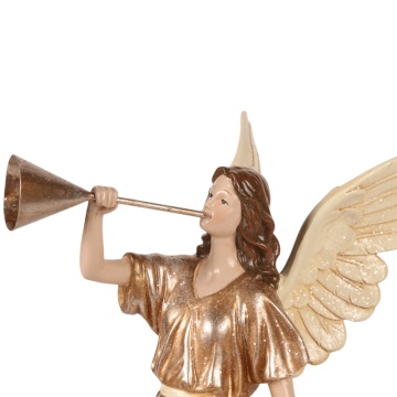 Statuetă decorativă din polirășină, crem, înger, detalii aurii, 41 x 21 x 17 cm, „Uriel” - Img 3