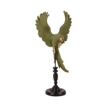 Statuetă decorativă din polirășină, verde, papagal pe suport, 52,5 x 26,5 x 14,5 cm, „Lori”