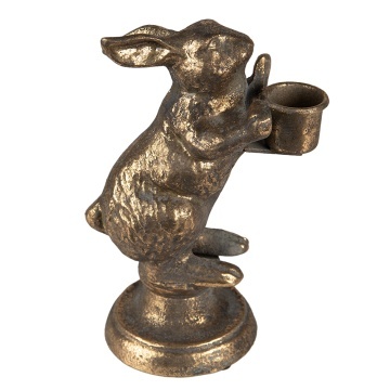Suport de lumanare, auriu, din metal, in forma de iepure, 10x7x16 cm, Rabbit