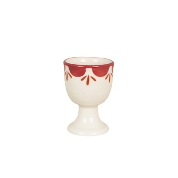 Suport de ou din ceramică artizanală, natur, cu motive florale pictate manual roșu și bordură decorativă, 5×7 cm, „Marion" - Img 1