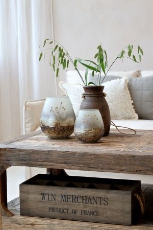 Suport pentru lumânare din sticlă cu decor din flori uscate, culoare antique mocca, H15 cm, Ø14 cm - Img 3