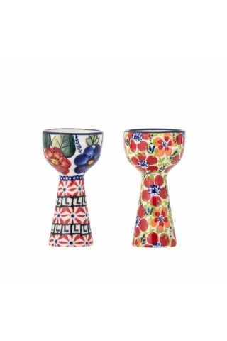 Suport pentru ouă multicolor din ceramică artizanală pictată manual, set 2 piese, 5×10 cm, "Florist"